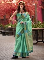 Pure Banarasi Silk Teal Festival Wear Weaving Saree